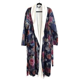 SCHLOSSBERG Floral Reversible Robe Dressing Gown Luxury Linens - Sz Medium